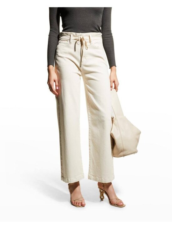 PAIGE Denim - Paige Carly Wide-Leg Jeans w/ Waistband Tie Ivory  Size 26